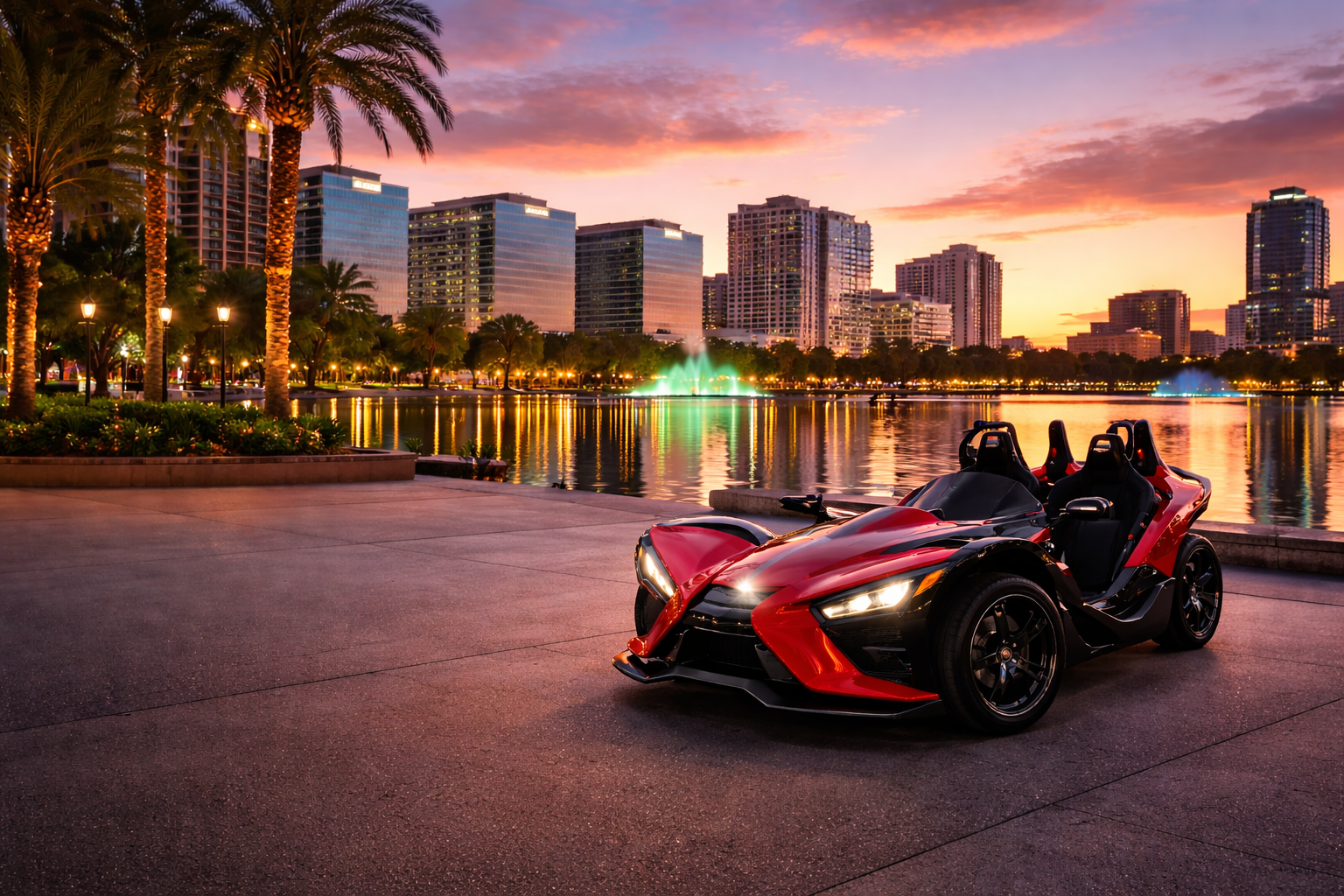 Premium Slingshot in Orlando at dusk